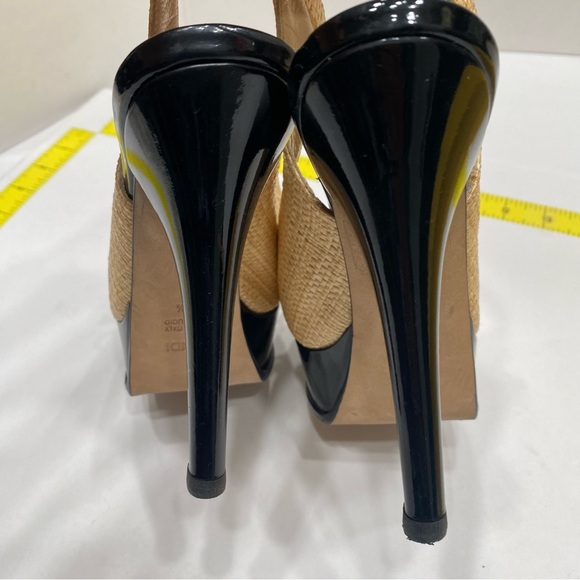 FENDI authentic platform rafia and black patent high heel sling back 37.5 - Picture 8 of 12